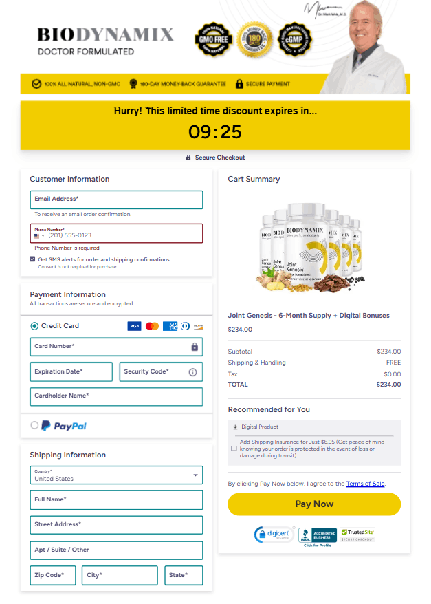 joint genesis™ checkout page